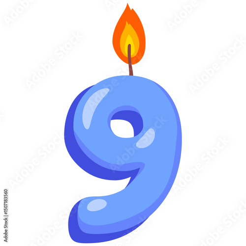 Blue Number Nine Birthday Candle Illustration