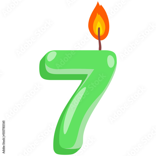 Green Number Seven Birthday Candle Illustration