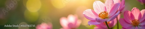 Close-up of blooming spring flowers, soft sunlight filtering through petals, gentle breeze, peaceful scene evoking tranquility and calm , floral, landscape, bloom