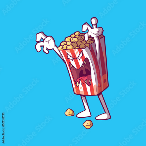 Monster Munch, Popcorn Package Character vector illustration. Food, movies design concept.