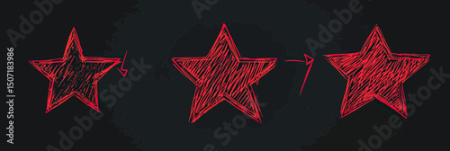 Hand drawn red line star shapes with sketch shading and directional arrows on dark chalkboard style background vector illustration