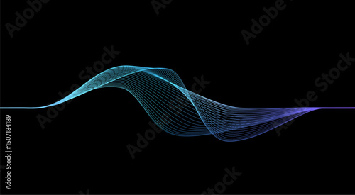 Futuristic abstract light lines wavy flowing dynamic in blue green colors isolated on black background. Suit for AI technology, digital, communication, website, flyer. Vector illustration	