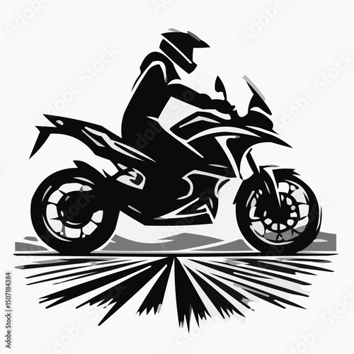 Motorcycle rider in action silhouette on a dynamic background  