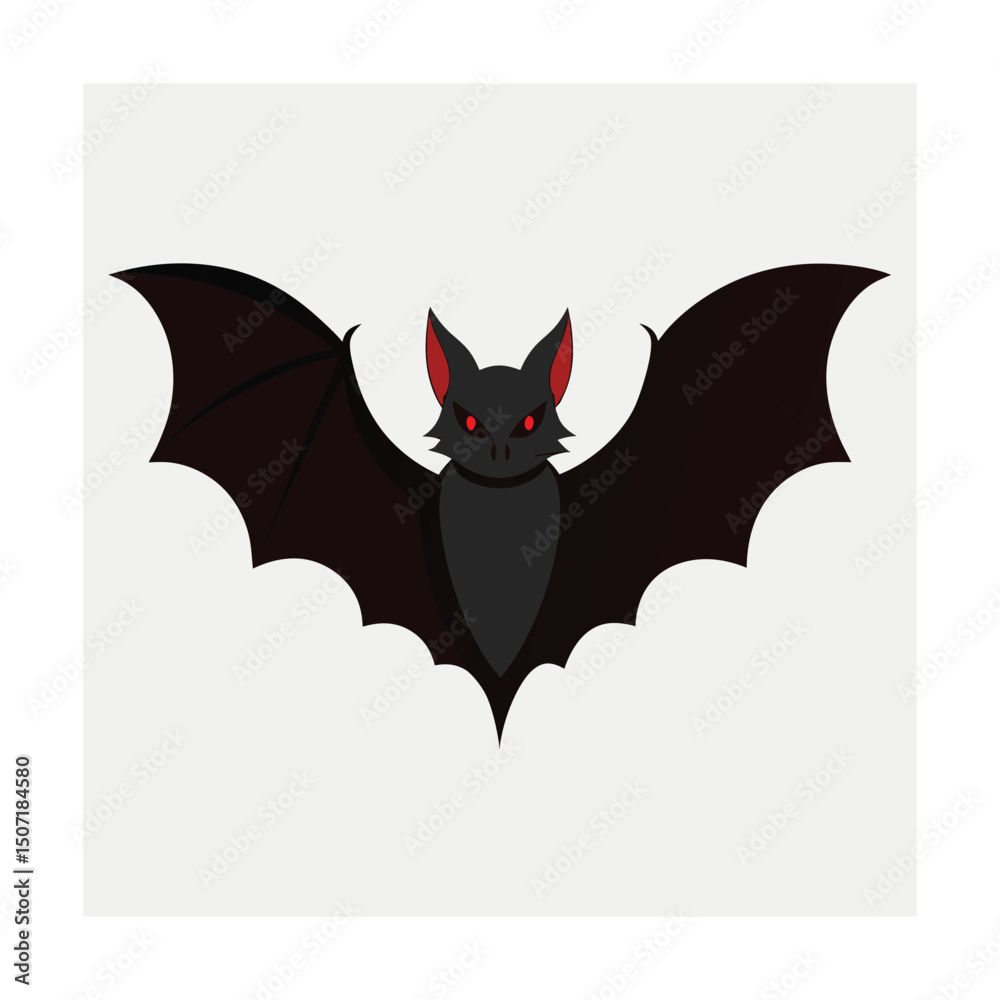Obraz premium Flat design illustration of a spooky halloween bat with red eyes on a white background