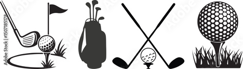 Golf Club, Tee, and Ball. golf club silhouette vector file black color