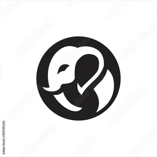 This image showcases five distinct elephant logo designs, each illustrating the animal with a different artistic style and mood. At the top, the first logo presents a bold and symmetrical front-facing