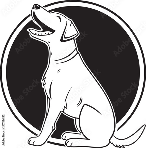 Cute sitting cartoon dog looking up with a joyful expression. Great for kids’ books, toys, and playful branding.