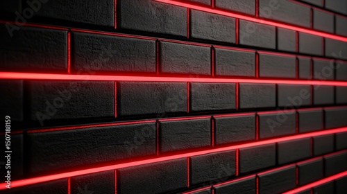 Hacking crisis concept. Black brick wall with glowing red lines for a striking visual effect.