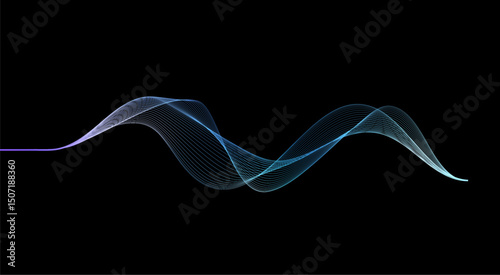 Abstract blue green line wavy isolated on dark background. Futuristic technology concept. Vector ilustration