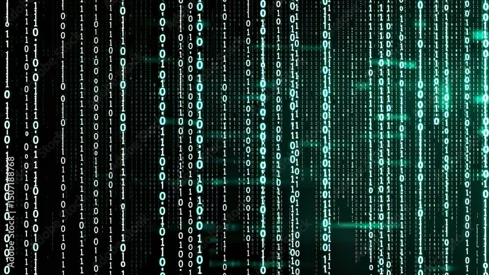 Abstract digital binary code rain, a visually striking computer data stream.