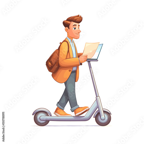 Commuter on Electric Scooter with Documents