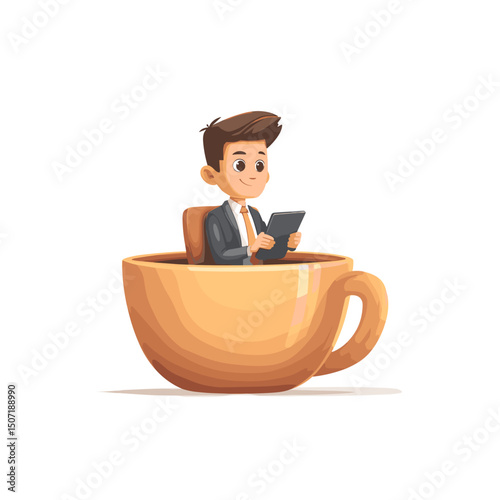 Businessman Relaxing in Giant Coffee Cup