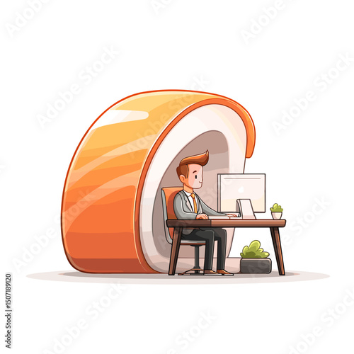 Sushi Office: Man Working in a Giant Roll