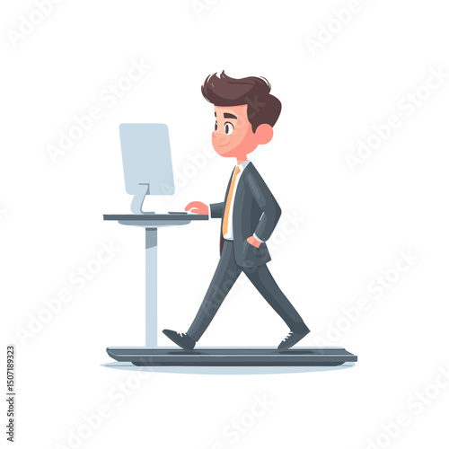 Walking Workday:  Active Businessman on Treadmill