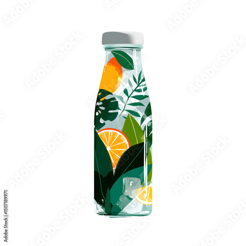 Tropical Iced Tea Bottle Design isolated on transparent background