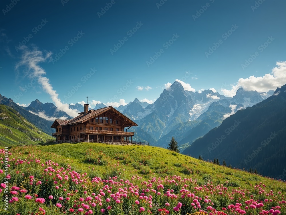 Fototapeta premium Rustic Mountain Retreat Panorama
