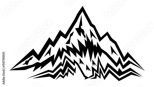 Mountain silhouette black and white nnature icon for outdoor design, Vector illustration.