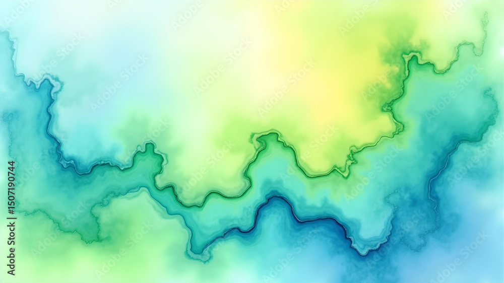 Obraz premium Abstract colorful watercolor background in blue, green, yellow with liquid fluid texture for banner use.