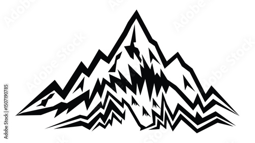 Mountain silhouette black and white nnature icon for outdoor design, Vector illustration.