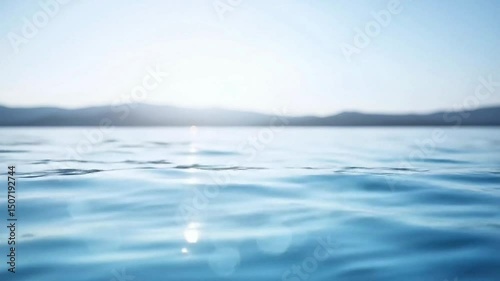 Serene Calmness Soft Blue Water Lapping Underneath a Gentle Sky Mountain Horizon