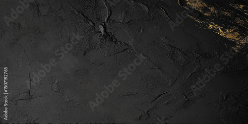 Dark gray black slate stone background or texture, horizontal shape with space for design. Web banner.