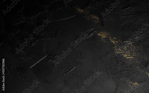 Dark gray black slate stone background or texture, horizontal shape with space for design. Web banner.