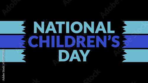 National Children’s Day text with side lines on a black background. Which is observed every year in June to celebrate National Children’s Day.