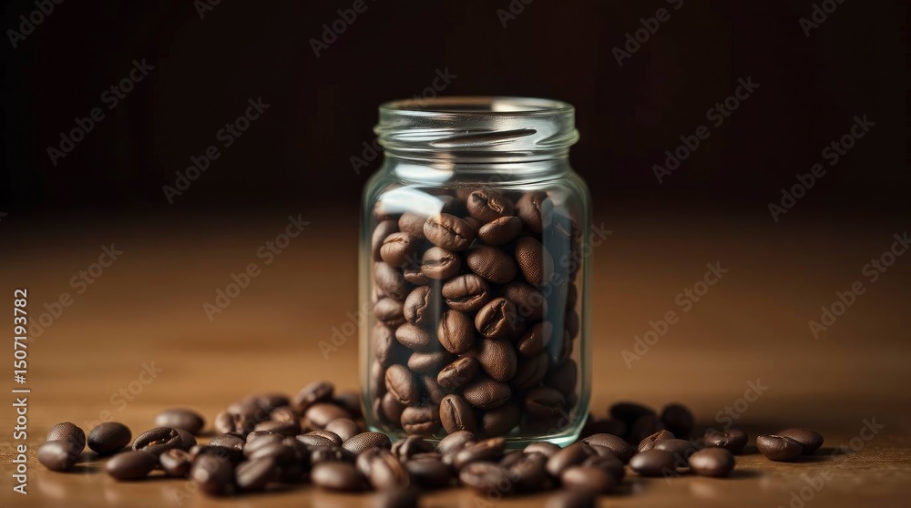 Roasted Coffee Beans in Glass Jar: A Dark, Rich Still Life Roasted Coffee Beans in Glass Jar: A Dark, Rich Still Life