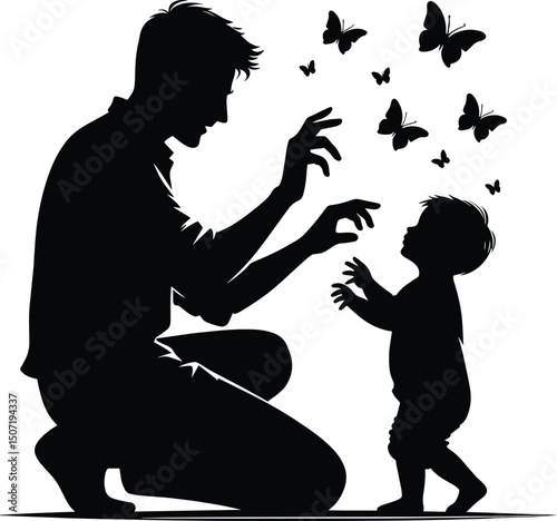 Father and child bonding vector illustration isolated on a white background