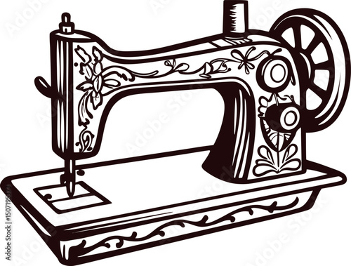 Vintage sewing machine with intricate floral design for tailoring and crafting enthusiasts