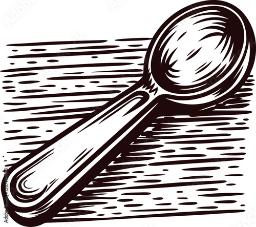 Vintage wooden spoon engraving with textured background design