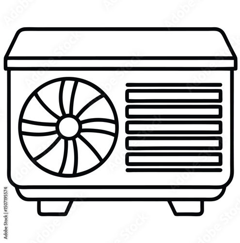 Window air conditioner unit line art graphic isolated on white background
