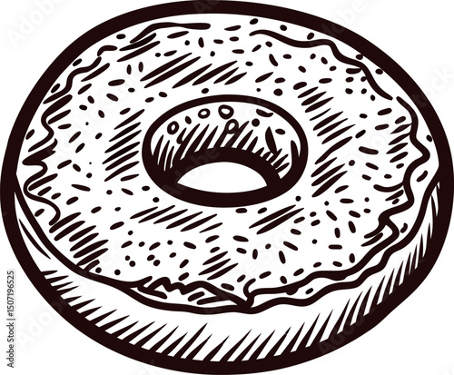 Hand drawn sketch of a classic doughnut with detailed textures