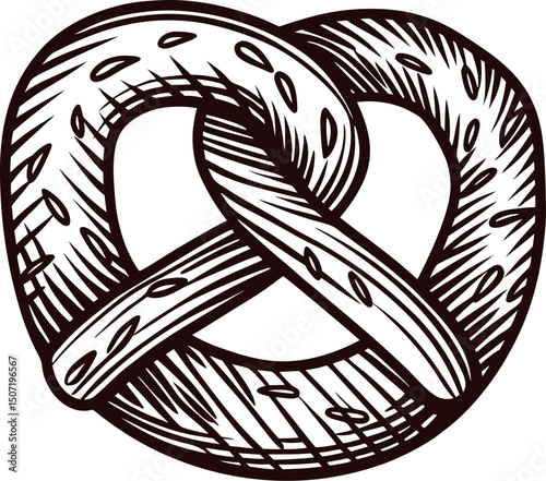 Detailed hand drawn pretzel with intricate patterns and shading