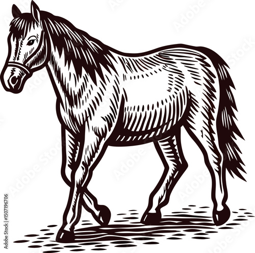 Intricate of a graceful horse in stride with detailed linework