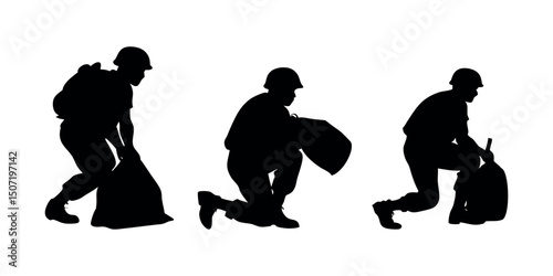 Detailed crouching army figure silhouette, representing discipline, cover tactics, and battlefield realism. Perfect for use in tactical branding or war-themed art.