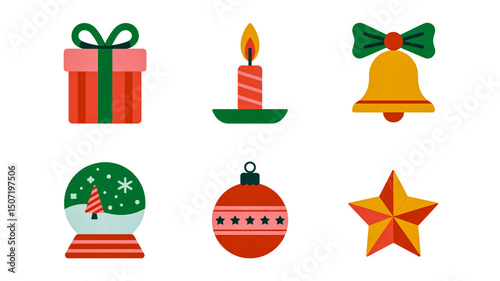 Christmas vector icons set gift candle bell snow globe ornament star holiday festive season decoration