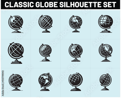 Classic School Globe on Stand in Black Silhouette
