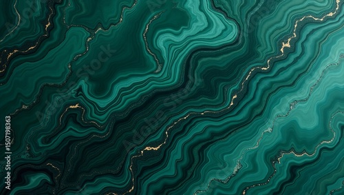 Luxurious green malachite stone texture with golden veins elegant and abstract background