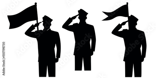 A powerful silhouette of a soldier saluting, symbolizing honor, respect, and patriotism. Perfect for Veterans Day, Memorial Day, and military tribute designs.