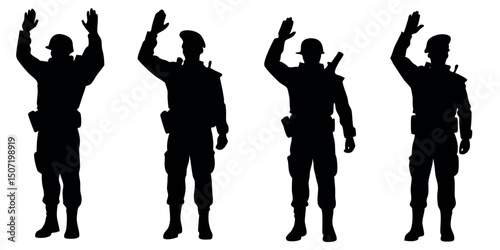 A powerful silhouette of a soldier saluting, symbolizing honor, respect, and patriotism. Perfect for Veterans Day, Memorial Day, and military tribute designs.