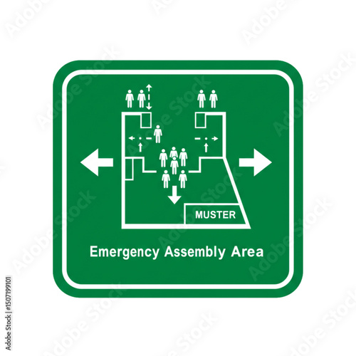 Emergency assembly area with station layout.
