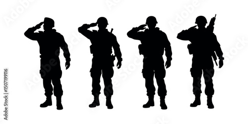A powerful silhouette of a soldier saluting, symbolizing honor, respect, and patriotism. Perfect for Veterans Day, Memorial Day, and military tribute designs.