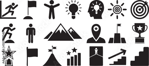 Editable motivation personal growth icons modern black stroke style