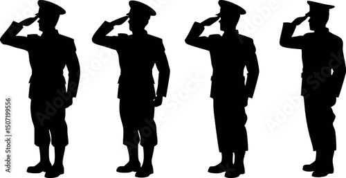 A powerful silhouette of a soldier saluting, symbolizing honor, respect, and patriotism. Perfect for Veterans Day, Memorial Day, and military tribute designs.