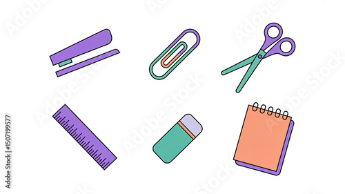 Colorful stationery supplies clip art illustration vector graphic school office supplies for back to school