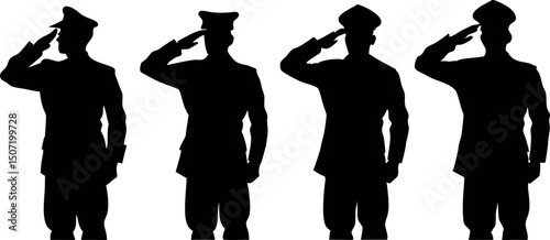 A powerful silhouette of a soldier saluting, symbolizing honor, respect, and patriotism. Perfect for Veterans Day, Memorial Day, and military tribute designs.