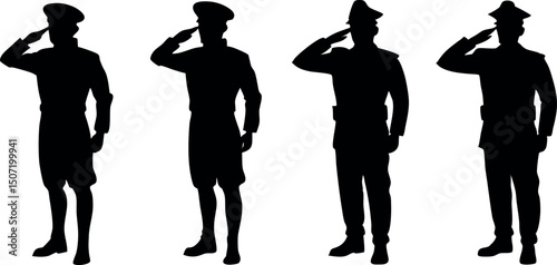 A powerful silhouette of a soldier saluting, symbolizing honor, respect, and patriotism. Perfect for Veterans Day, Memorial Day, and military tribute designs.