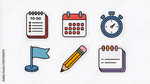 Vector icons for planning schedule time management and productivity tools for business and personal use