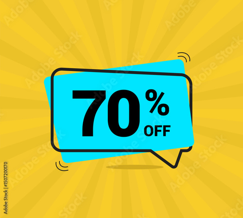 70% OFF sale, seventy percent. Coupon of Discount Price. Discount promotion. Banner for One percent off offers. Yellow and blue Design. Vector illustration.